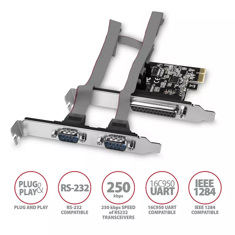 Axagon PCEA-PSN PCIe - 1 adaptador de puerto paralelo y 2 serie 250 kbps con SP y LP