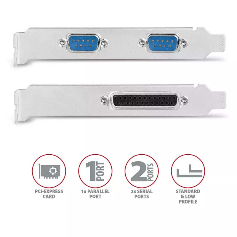 Axagon PCEA-PSN PCIe - 1 adaptador de puerto paralelo y 2 serie 250 kbps con SP y LP