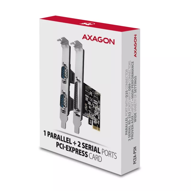 Axagon PCEA-PSN PCIe - 1 adaptador de puerto paralelo y 2 serie 250 kbps con SP y LP