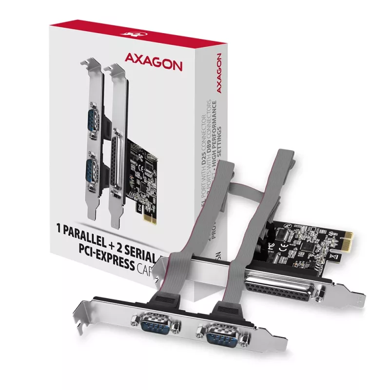 Axagon PCEA-PSN PCIe - 1 adaptador de puerto paralelo y 2 serie 250 kbps con SP y LP