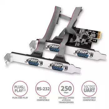 Axagon PCEA-S4N PCIe - 4 adaptador de puerto serie 250 kbps con SP y LP