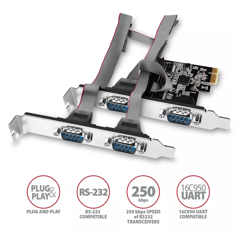 Axagon PCEA-S4N PCIe - 4 adaptador de puerto serie 250 kbps con SP y LP