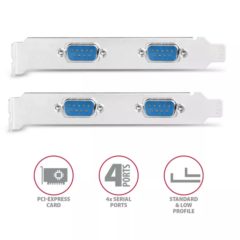 Axagon PCEA-S4N PCIe - 4 adaptador de puerto serie 250 kbps con SP y LP