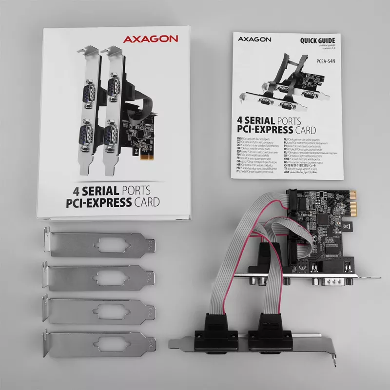 Axagon PCEA-S4N PCIe - 4 adaptador de puerto serie 250 kbps con SP y LP