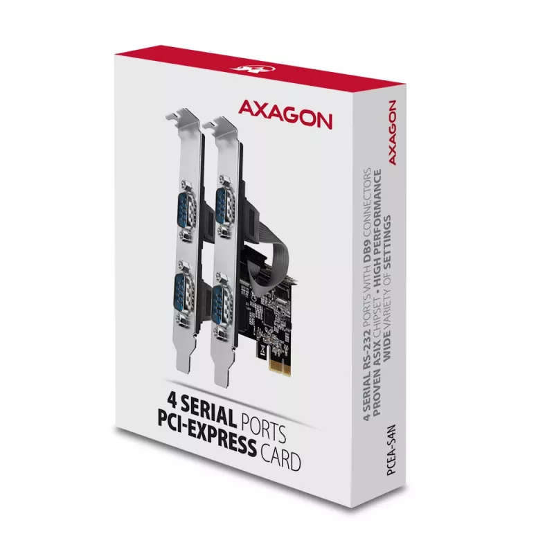 Axagon PCEA-S4N PCIe - 4 adaptador de puerto serie 250 kbps con SP y LP
