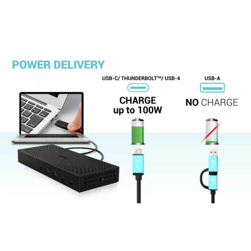 i-tec USB 3.0 / USB-C / Thunderbolt, 3x estación de acoplamiento 4K Gen 2 + Power Delivery 100W