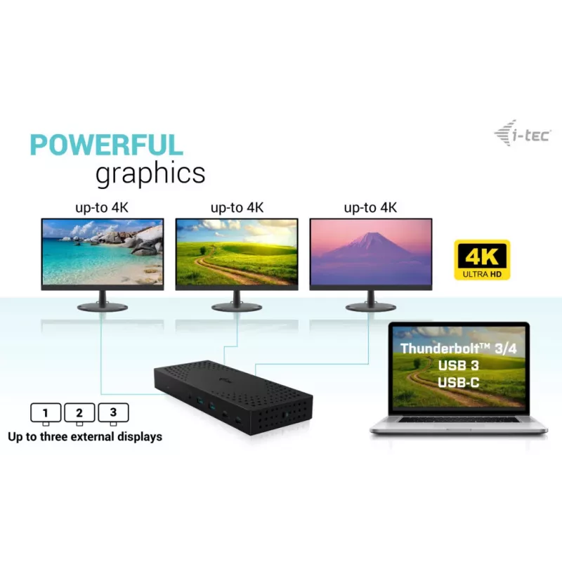 i-tec USB 3.0 / USB-C / Thunderbolt, 3x estación de acoplamiento 4K Gen 2 + Power Delivery 100W