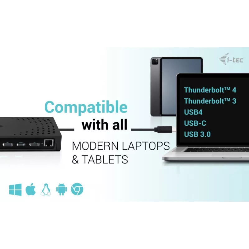 i-tec USB 3.0 / USB-C / Thunderbolt, 3x estación de acoplamiento 4K Gen 2 + Power Delivery 100W
