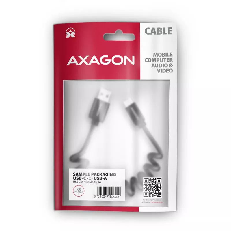 Cable USB Axagon BUCM-AM10TB USB 2.0 0,6 m USB-C USB-A Negro
