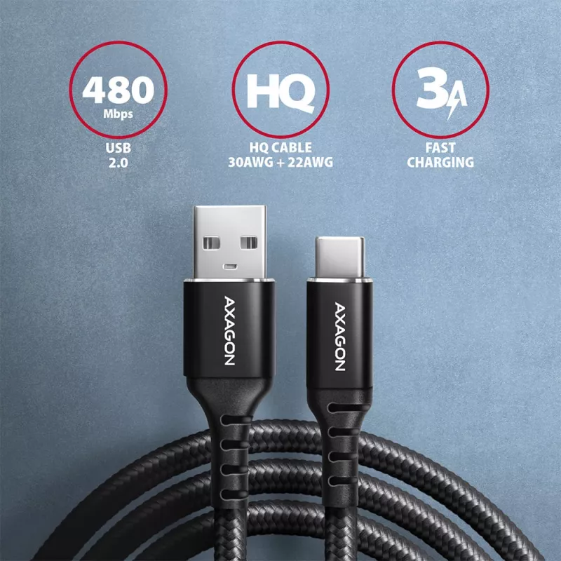 Cable USB Axagon BUCM-AM15AB USB 2.0 1,5 m USB A USB C Negro