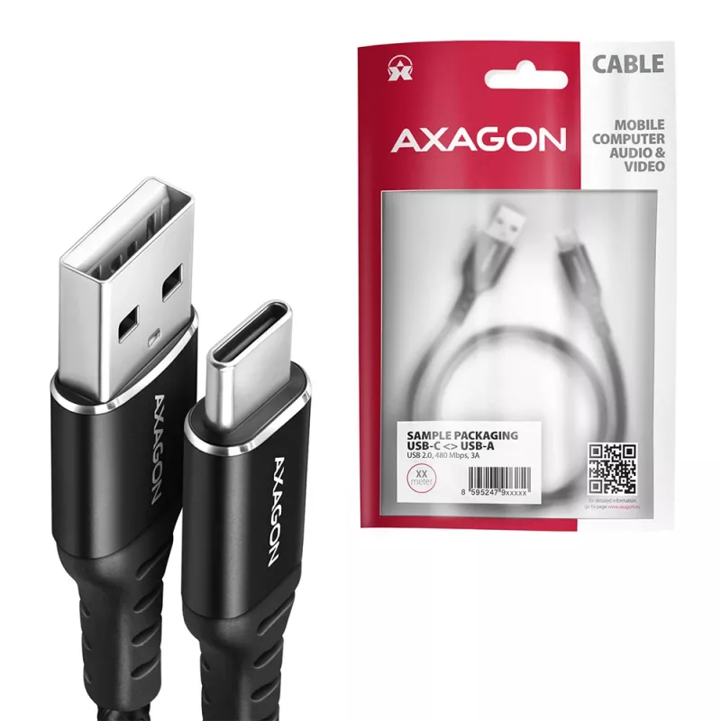 Cable USB Axagon BUCM-AM20AB 2m USB A USB C Negro