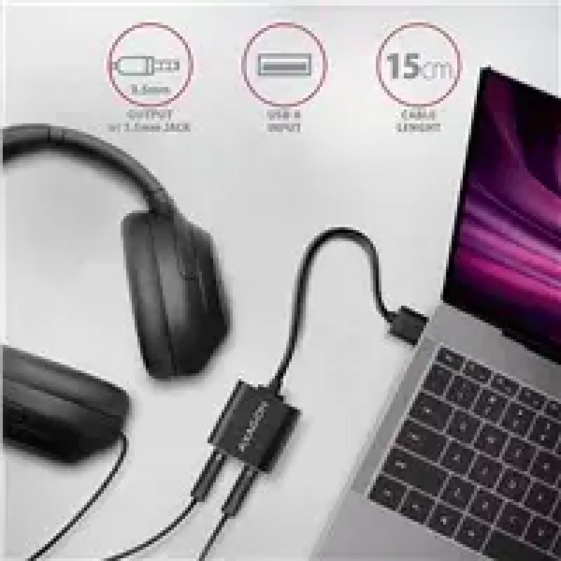 Adaptador de audio USB externo AXAGON ADA-12 con 1x jack de 3,5 mm para auriculares y micrófono