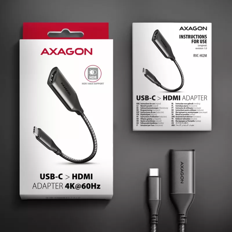Adaptador Axagon RVC-HI2M USB-C -> HDMI 2.0a 4K/60Hz HDR10