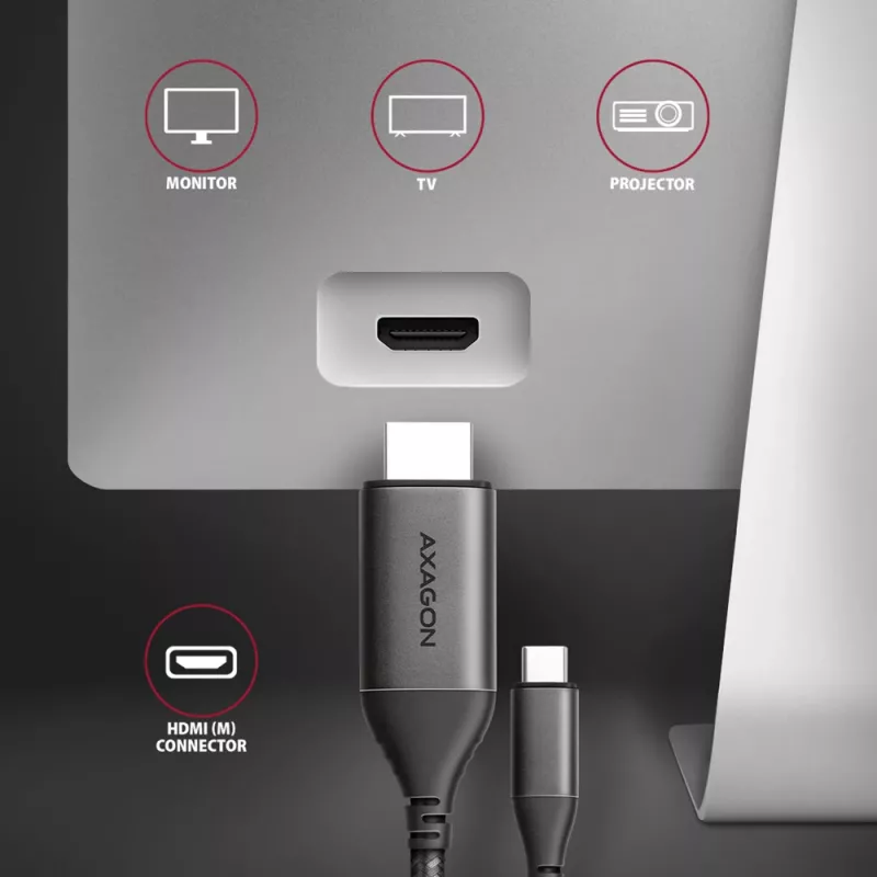 Cable Axagon RVC-HI2MC USB-C -> HDMI 2.0a 1,8m, 4K/60Hz HDR10