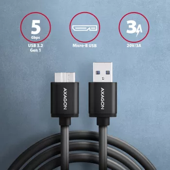 Cable Axagon BUMM3-AM10AB SPEED Micro-B USB <> USB-A 3.2 Gen 1 1 m