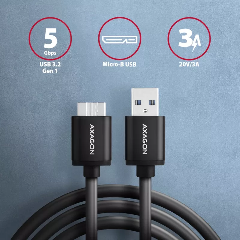 Cable Axagon BUMM3-AM10AB SPEED Micro-B USB <> USB-A 3.2 Gen 1 1 m
