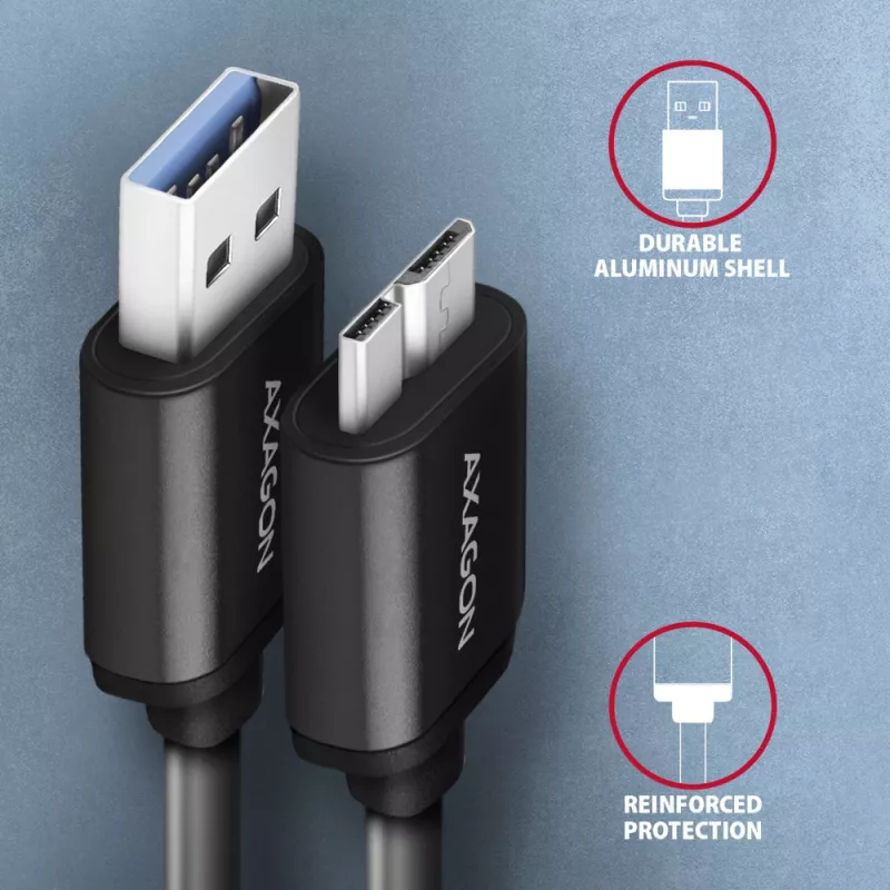 Cable Axagon BUMM3-AM10AB SPEED Micro-B USB <> USB-A 3.2 Gen 1 1 m