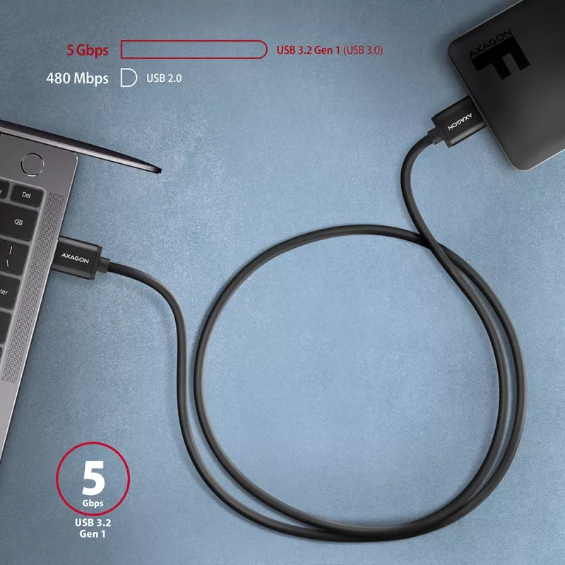 Cable Axagon BUMM3-AM10AB SPEED Micro-B USB <> USB-A 3.2 Gen 1 1 m