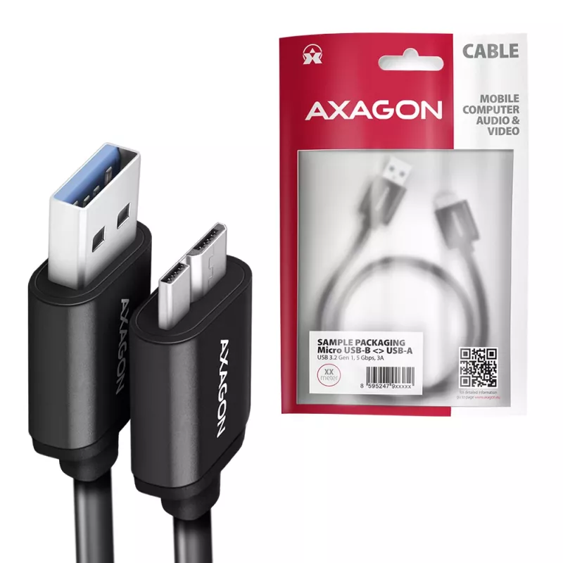 Cable Axagon BUMM3-AM10AB SPEED Micro-B USB <> USB-A 3.2 Gen 1 1 m