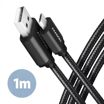 Axagon BUMM-AM10AB HQ cable Micro USB <-> USB-A, 1m, USB 2.0, 2,4A, ALU, trenzado, negro
