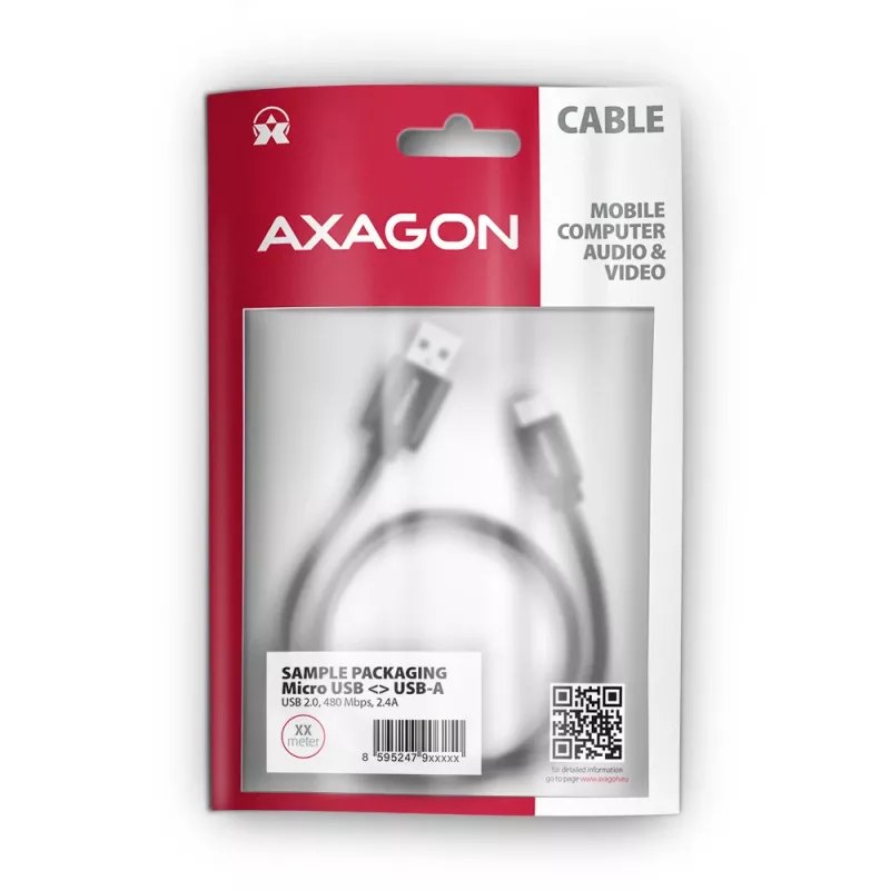 Axagon BUMM-AM10AB HQ cable Micro USB <-> USB-A, 1m, USB 2.0, 2,4A, ALU, trenzado, negro