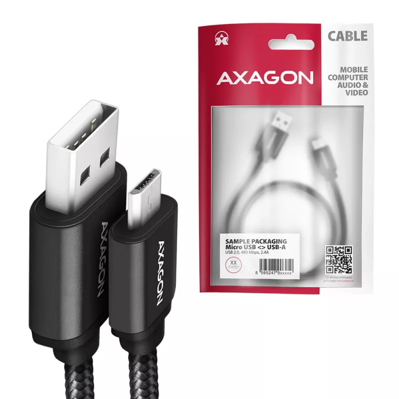 Cable USB Axagon BUMM-AM15AB USB 2.0 1,5 m Micro-USB B USB A Negro