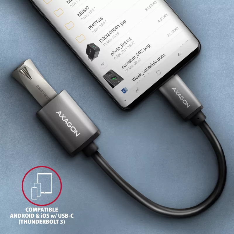 Adaptador de cable Axagon RUCM-AFAC USB-C (M) -> USB-A (H), 20 cm, USB 3.2 Gen 1, 3A, ALU