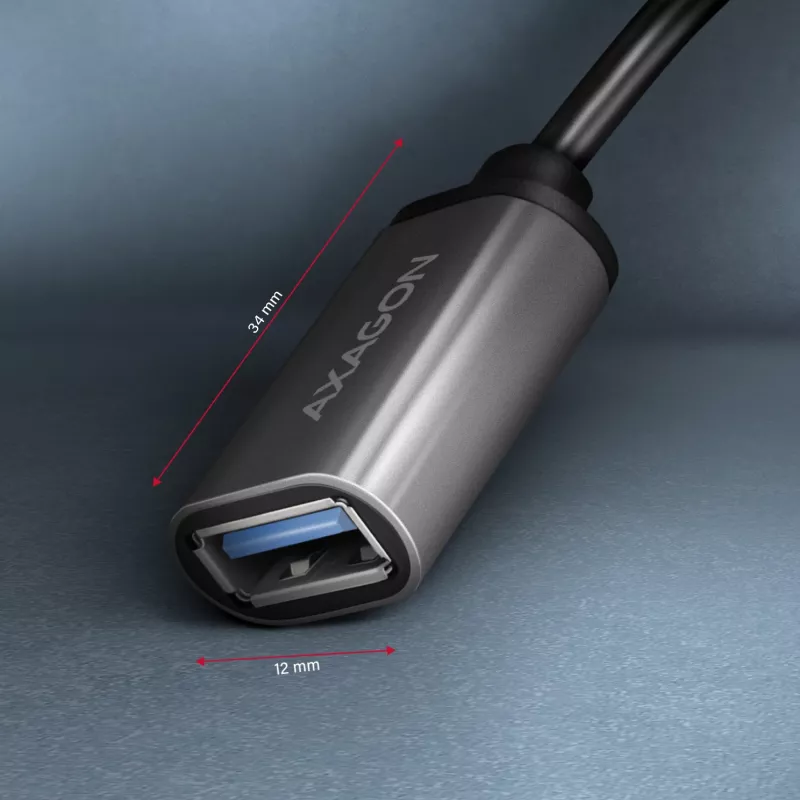 Adaptador de cable Axagon RUCM-AFAC USB-C (M) -> USB-A (H), 20 cm, USB 3.2 Gen 1, 3A, ALU