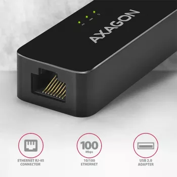 Adaptador AXAGON ADE-XR USB 2.0 Type-A Fast Ethernet 10/100, negro, 0,023 kg