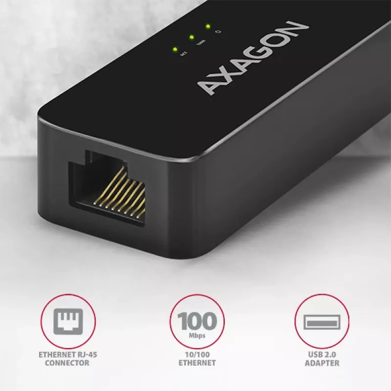 AXAGON ADE-XR adaptador de USB 2.0 Type-A a Fast Ethernet 10/100, RJ-45, Realtek RTL8152, negro, 23 g