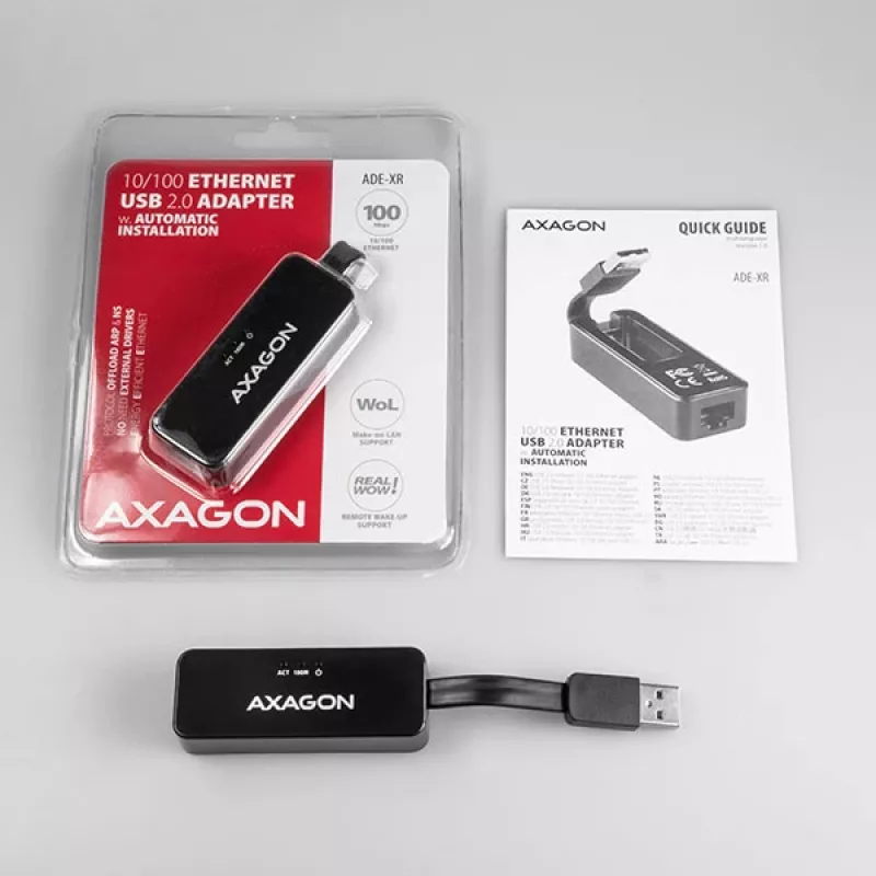 AXAGON ADE-XR adaptador de USB 2.0 Type-A a Fast Ethernet 10/100, RJ-45, Realtek RTL8152, negro, 23 g