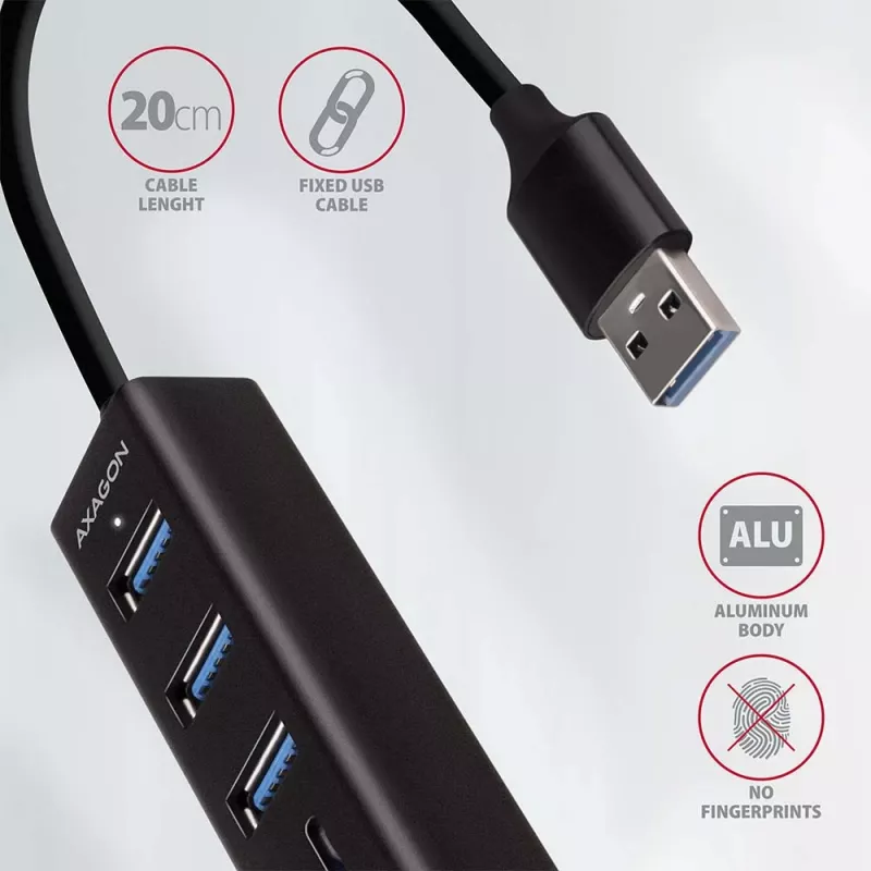Hub multipuerto Axagon HMA-CR3A de metal USB 3.2 Gen 1 con tres puertos USB y lector de tarjetas