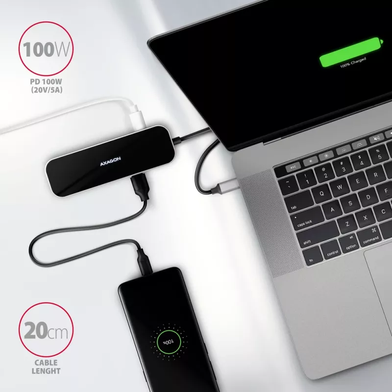 Hub Axagon HMC-6H4A USB 3.2 Gen 1, 4x USB-A, HDMI 4K/30Hz, PD 100W, cable USB-C de 20 cm