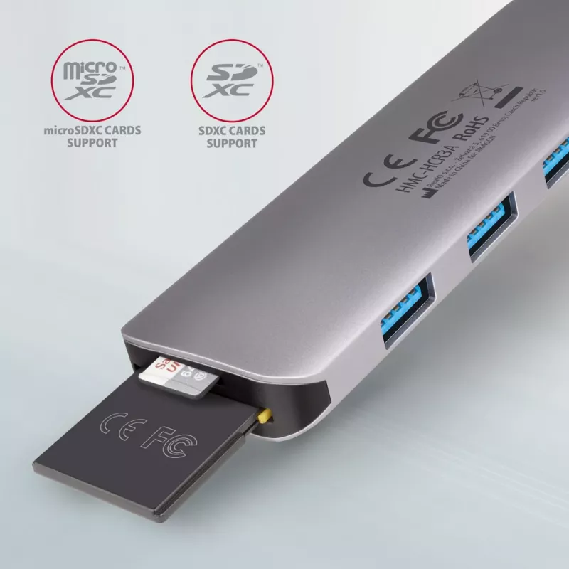 Hub Axagon HMC-HCR3A 3x USB-A + HDMI + SD/microSD USB-C 3.2 Gen 1 cable de 20 cm USB 3.2 Gen 1 (3.1 Gen 1) Type-C gris