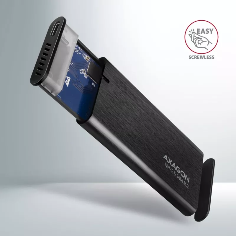 Carcasa externa Axagon EEM2-SB2 USB-C 3.2 Gen 2 de metal para SSD M.2 NVMe y SATA. Sin tornillos