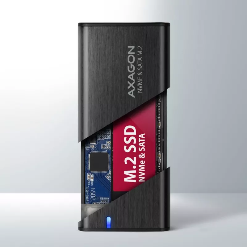 Carcasa externa Axagon EEM2-SB2 USB-C 3.2 Gen 2 de metal para SSD M.2 NVMe y SATA. Sin tornillos