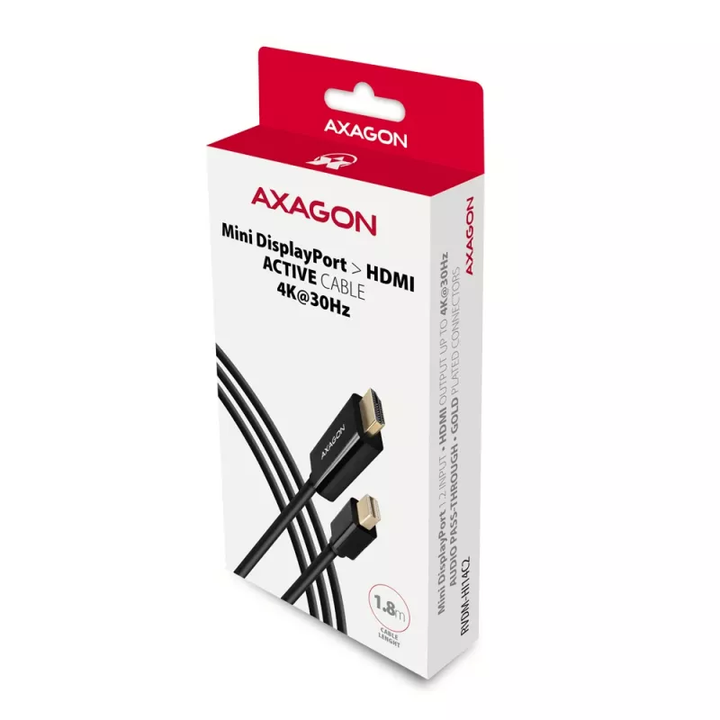 Cable adaptador Axagon RVDM-HI14C2 Mini DisplayPort a HDMI 4K 30Hz 1,8 m