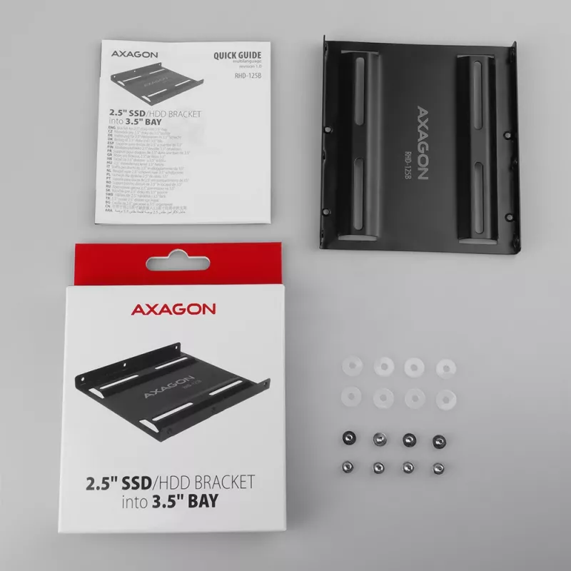 Marco de montaje Axagon RHD-125B para 1x 2,5 pulgadas en bahía de 3,5 pulgadas - Metal negro