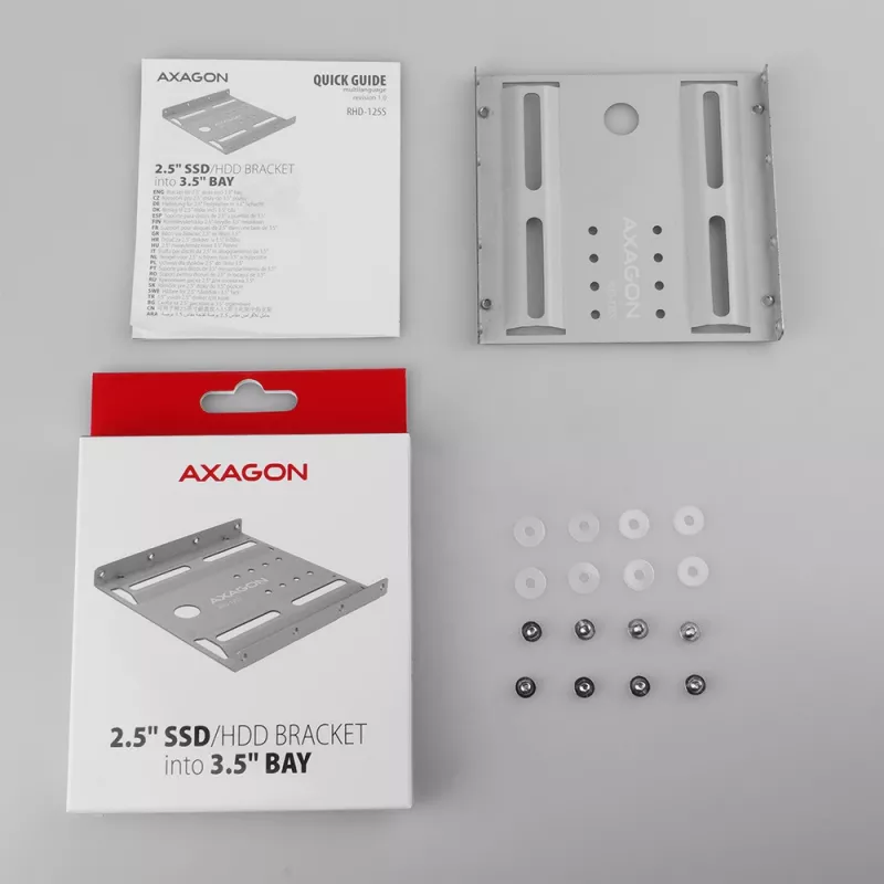 Soporte Axagon RHD-125S para 1x HDD/SSD de 2,5 pulgadas en bahía de 3,5 pulgadas, metal, gris