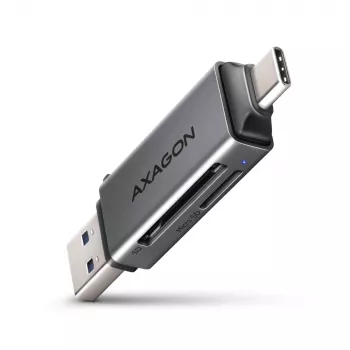 Lector de tarjetas Axagon CRE-DAC USB-C + USB-A 5 Gbps MINI 2 ranuras y LUN SD/microSD USB 3.0 Type-A/Type-C gris