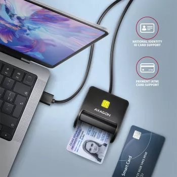 Lector plano de tarjetas inteligentes/ID Axagon CRE-SM3N USB-A, USB 2.0, 1,3 m, negro, 57 g