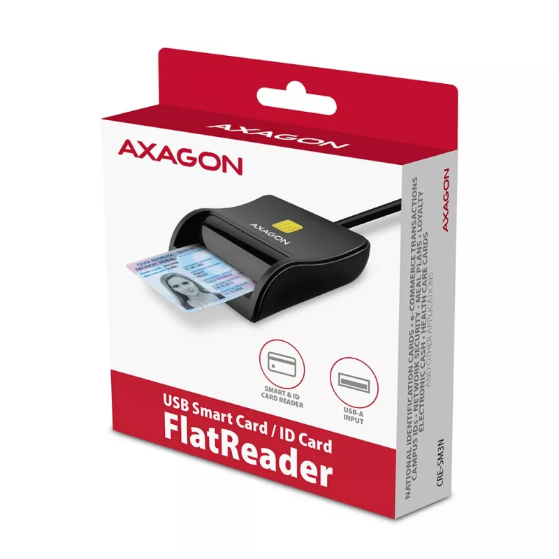 Lector plano de tarjetas inteligentes/ID Axagon CRE-SM3N USB-A, USB 2.0, 1,3 m, negro, 57 g