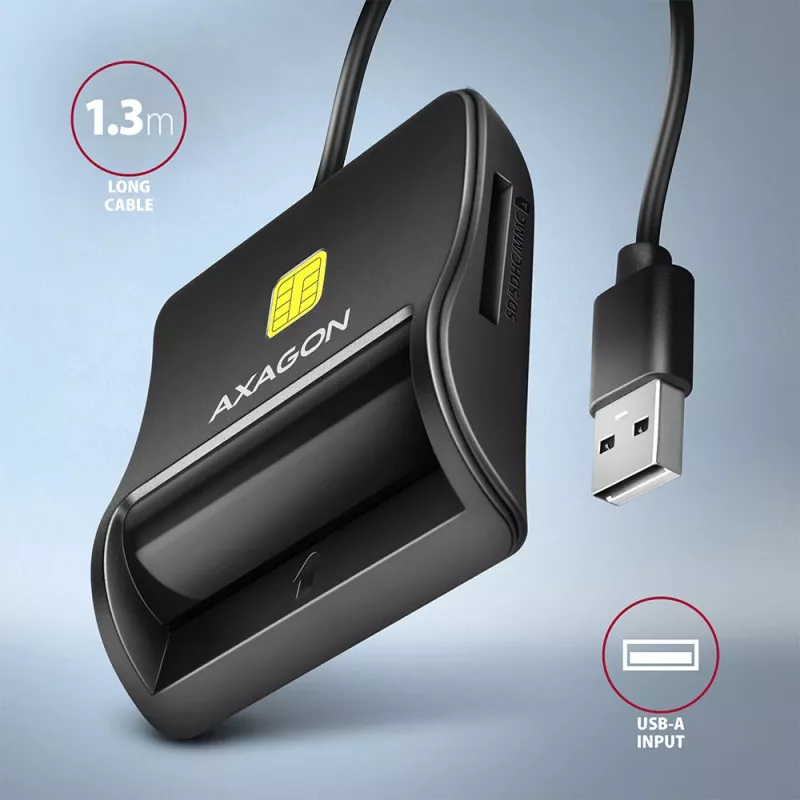 Lector plano de tarjetas inteligentes y SD/microSD/SIM Axagon CRE-SM3SD USB para interiores USB 2.0 negro