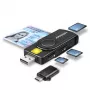 Lector de tarjetas Axagon CRE-SMP2A USB Smartcard y SD/microSD/SIM PocketReader para interiores USB Type-A/USB Type-C negro