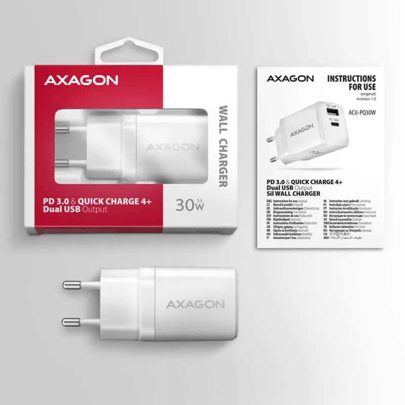 Cargador Axagon ACU-PQ30W QC3.0 30W USB-C blanco