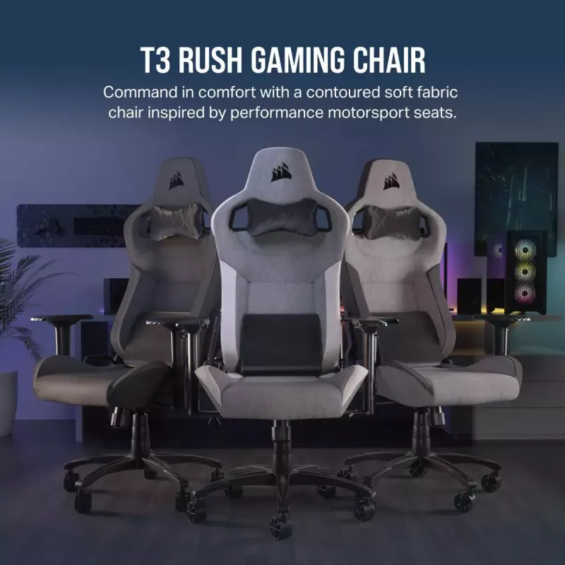 Silla gaming universal Corsair T3 RUSH 2023 asiento acolchado gris antracita