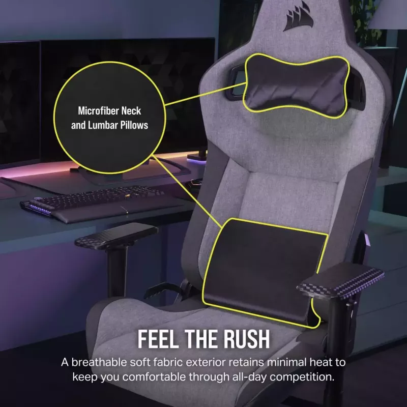 Silla gaming universal Corsair T3 RUSH 2023 asiento acolchado gris antracita