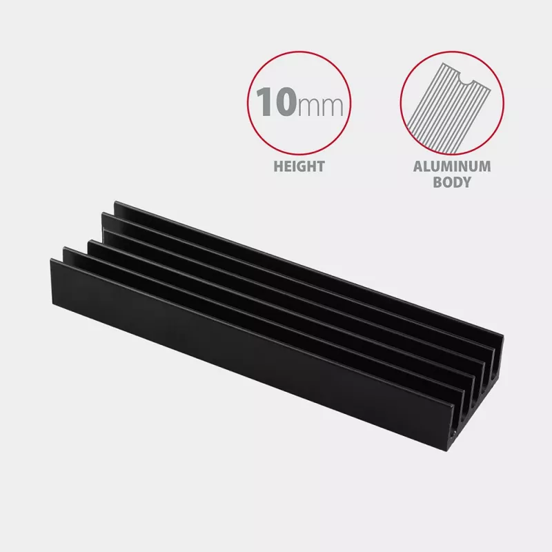 Disipador pasivo de aluminio Axagon CLR-M2L10 para todas las SSD M.2, tamaño 2280, 10 mm de alto.