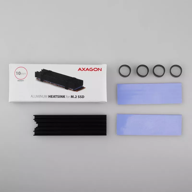 Disipador pasivo de aluminio Axagon CLR-M2L10 para todas las SSD M.2, tamaño 2280, 10 mm de alto.