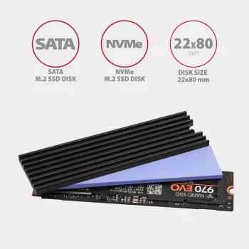 Disipador pasivo de aluminio Axagon CLR-M2L3 para todas las SSD M.2, tamaño 2280, altura 3 mm